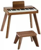 VEVOR Vaikiškas medinis skaitmeninis pianinas edukacinis muzikos instrumentas, 37 klavišų nešiojama klaviatūra su garso valdymu, riešutmedžio apdaila, dvigubos maitinimo parinktys