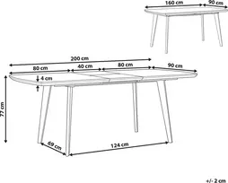 Beliani Išskleidžiamas valgomojo stalas MOSBY, marmuras / auksinė spalva, 160/200 cm, 90 cm