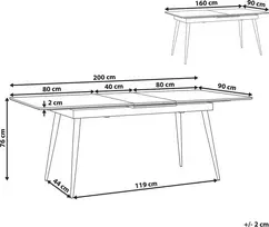 Beliani Išskleidžiamas valgomojo stalas MALDON juodas 160/200 cm 90 cm