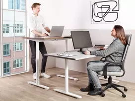 Beliani Elektriškai reguliuojamas stalas DESTINAS pilkas/baltas 120 cm 72 cm