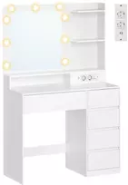 Songmics Kosmetinis staliukas su veidrodžiu ir LED apšvietimu, baltas, 80 × 40 × 144,3 cm