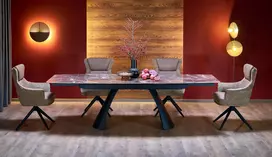 MARVIN extension table, top - maroon marble, legs - black