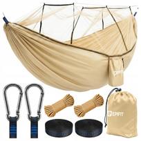 Turistinis hamakas su tinkleliu nuo uodų, dvivietis, didelis 330x140 cm, 200 kg, sodo hamakas