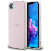 GUESS Grained Ring phone case with MagSafe support for iPhone 16e, pink