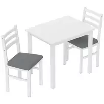HOMCOM 3 dalių valgomojo komplektas su 2 kėdėmis, virtuvės stalas, skirtas kompaktiškoms erdvėms, paminkštintos kėdės, taupantis vietą, MDF, balta