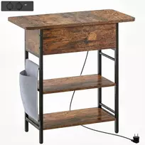 HOMCOM Pagalbinis staliukas Naktinis staliukas su elektros lizdu, 2 lentynomis, USB jungtimis, laikymo vieta 60 x 29,8 x 58,5 cm Ruda