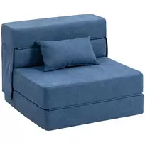 HOMCOM 3 viename miegamasis fotelis, sulankstoma miegamoji sofa su lovos funkcija, juosmens pagalvė, poilsio fotelis su flanelio danga, šezlongas svetainei, tamsiai mėlynas