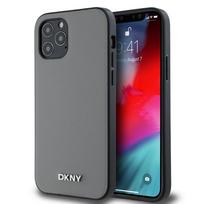 Nugarėlės dėklai DKNY Apple DKNY PU Leather Silver Metal Logo Magsafe Case for iPhone 12/12 Pro Grey