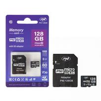 MicroSD PNI 128GB memory card with SD adapter, Class 10, 80Mb/s, V30