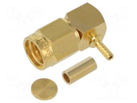 Connector: SMA | plug | angled | 50Ω | crimped | PTFE | Contacts: brass