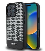 Nugarėlės dėklai DKNY Apple iPhone 16 Pro PU Leather Repeat Pattern Bottom Stripe MagSafe Case Black