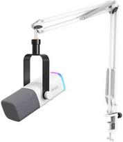 FIFINE AmpliGame AM8T White laidinis mikrofonas su stovu ir RGB apšvietimu | USB/XLR