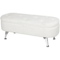 Minkštas suolas su daiktadėže Homcom 114x47x46,5cm., baltos/sidabrinės spalvos
