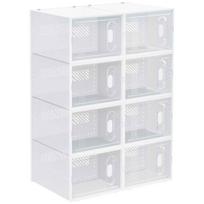Rinkinys iš 8 modulinių batų dėžių Homcom 28x36x21cm., baltos spalvos