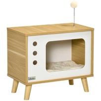 Kačių namelis PawHut 50x28x43cm., šviesiai rudos/baltos spalvos