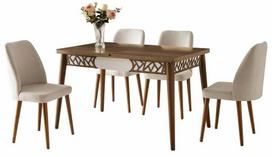 Valgomojo stalas išskleidžiamas Kalune Design Mira 1223, balta sp./riešuto sp., 130 - 165 cm x 80 cm x 75 cm