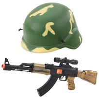 Žaidimų zona | PC | Konsolės | Priedai // Žaislai ir žaidimai vaikams // Zestaw Militarny Wojskowy Karabin Dźwięk Kask Hełm z Gumką