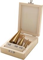 Gręžtuvai, suktuvai, perforatoriai // Gręžtuvai ir suktuvai // \nWiertła stopniowe 4-12, 4-20, 4-32mm 3szt. KD10244\n