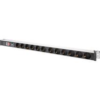 Digitus power strip PDU with aluminum profile, 12-way (black/aluminum, 2 meter cable, 1 U, with switch and surge protection)