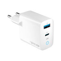 Forever GaN PD QC TC-06 45W Tinklo įkroviklis (USB-C + USB) Baltas