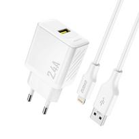 Dudao A23LEU GaN USB-A įkroviklis 2.4A su Lightning laidu, baltas