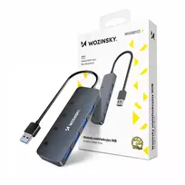Wozinsky WHS080YSS 4 jungčių USB-A 3.0 šakotuvas su jungikliais, pilkas