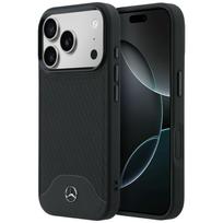 Mercedes Leather Wood Effect Curve MagSafe dėklas, skirtas iPhone 17 Pro Max, juodas