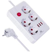 Maitinimo ilgintuvas Maclean MCE393 W, 4 lizdai, 3x USB, 2500W, 3 m, baltas
