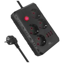 Maclean MCE392 B ilgintuvas, 4 lizdai, 3x USB, 2500W, 1.5m, juodas