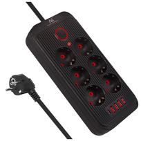 Maclean MCE391 B prailgintuvas su 6 lizdais, 4x USB-A, 1x USB-C, 2500W, 3 m, juodas