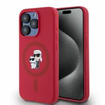 Karl Lagerfeld Silicone Karl&Choupette Heads Ring MagSafe dėklas iPhone 15 Pro, raudonas