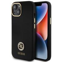Guess Silicone Logo Strass 4G dėklas iPhone 15 / 14 / 13, juodas