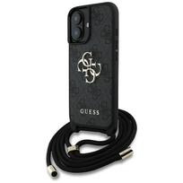 Guess 4G Big Logo Crossbody dėklas su virvele iPhone 16 Plus, juodas