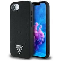 Guess Grained Triangle MagSafe dėklas telefonui iPhone 16e, juodas