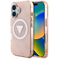 Guess IML Metal Glitter 4G MagSafe dėklas telefonui iPhone 16, rožinis