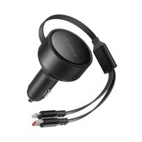Orico automobilinis įkroviklis 60W su ištraukiamais USB-C ir Lightning laidais