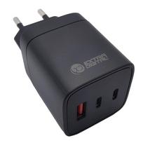 „Extra Digital“ 65W GaN įkroviklis, 2x USB-C ir USB-A (Juodas)