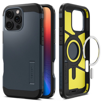 Spigen Tough Armor MagSafe dėklas su stoveliu, skirtas iPhone 16 Pro, tamsiai pilkas