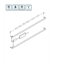 Stalčių apšvietimas spintelei Kame HOME, AC1312/120-HM, LED IP44, 120cm, Aliuminis