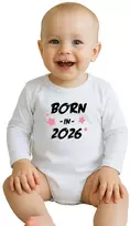 Vaikiškas margintas bodis New Baby BORN IN 2026 rožinis