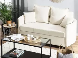 Beliani Dvivietė išskleidžiama sofa HOVIN šviesiai smėlio spalvos
