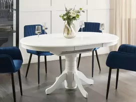 Beliani Išskleidžiamas valgomojo stalas AKRON baltas 106/150 cm