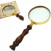 Mirtop Retro žalvarinis didinamasis stiklas su medine rankena, 18 cm