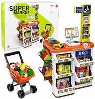 Lean Toys Žaislinis prekybos centro rinkinys su kasos aparatu ir skaitytuvu, įvairiaspalvis, 82 × 48 × 41 cm, apie 60 dalių
