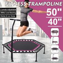 40/50'' Indoor Trampoline Gym Fitness Trampoline for Adults Kids Safety Jump Sports Training with 3 Levels Adjustable Handle Bar 6pcs 40‘’with handle black