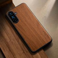 For Samsung Galaxy A56 A36 A26 A16 A06 A07 A17 A37 A57 Case Capa funda wooden pattern pu leather stylish phone case coque A56 geltona