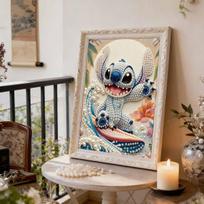 Tropical Surf Pearl-Inlaid Stitch Frameless Art | Coconut Moon Bg, Handmade Pearl Craft, Ideal for Vacation, Playful, Fresh Home Decor 35x45cm gray