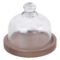 Natural Finish Wood Glass Cake Stand with Protective Cover Elegant Dessert Showcase Plate for Snacks