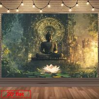 Ethereal Buddha Tapestry Spiritual Zen Asian Meditation Wall Art Buddhist Enlightenment Temple Decor Hanging Tapestry 100X70CM black