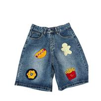 Women's High Waist Straight Leg Denim Shorts Loose Fit Bermuda Shorts Embroidery Washed Casual Summer Jeans Shorts XS mėlyna